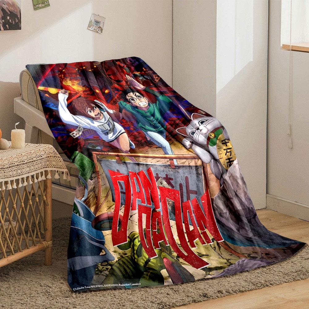 Two characters run forward with a large ominous face looming behind them. for all seasons blanket lunch break throw gift