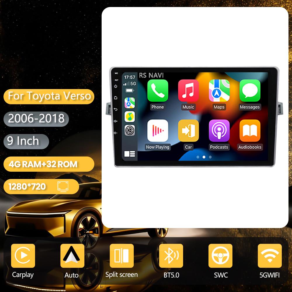 Android 16 pour Toyota Verso 2010 2011 2012 2013 2014 2015 2016 Carplay Auto Stéréo Vidéo BT Vidéo Autoradio Contrôle par application WIFI+4G
