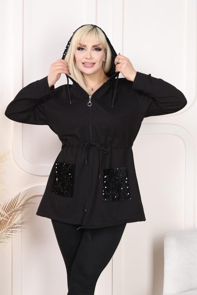 Женское платье большого размера, толстовка с капюшоном и блестками, на молнии и с двумя нитками