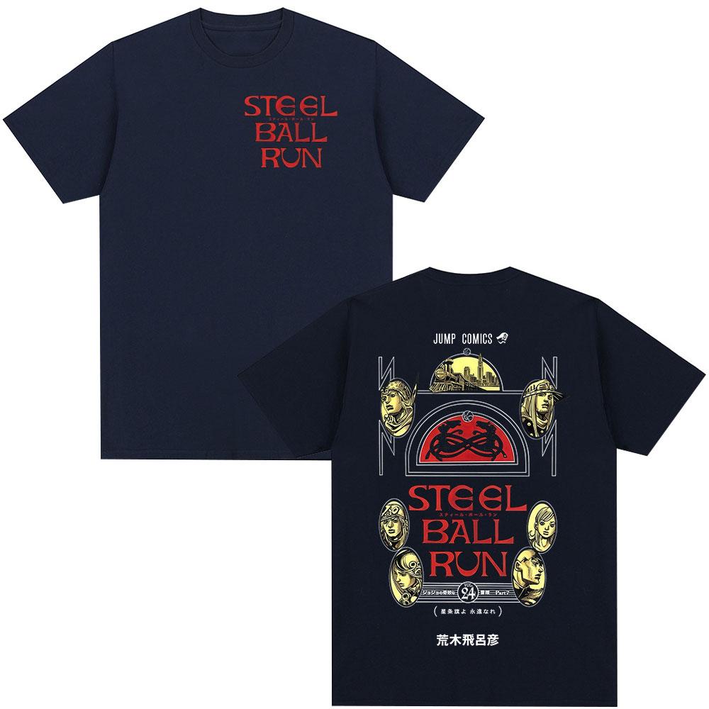Аниме JoJo's Bizarre Adventure STEEL BALL RUN Футболки Унисекс Одежда Повседневная Харадзюку Хлопок Y2K Короткий Рукав Футболка Уличная Одежда