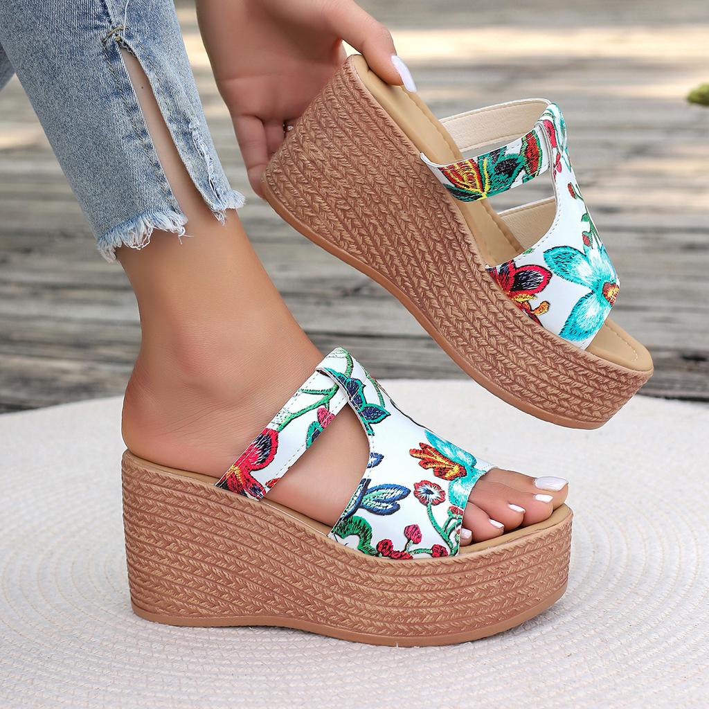 Fashion Women Wedges Slippers Print Thick Bottom Beach Sandals Non-slip Lightweight Comfortable Slippers Slides Women Zapatos De Mujer