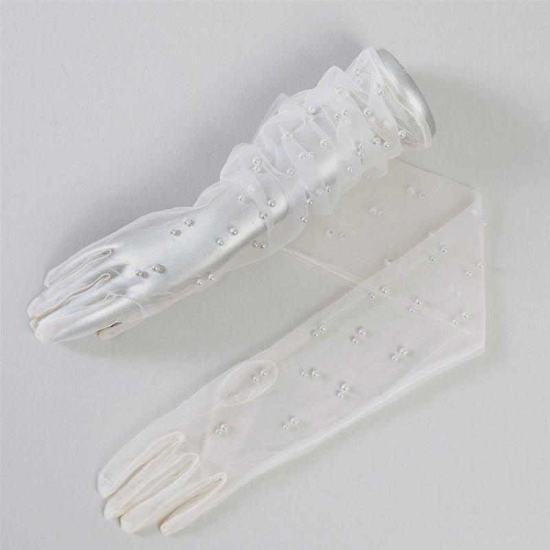 Винтажные прозрачные свадебные перчатки с жемчугом, длинные варежки до локтя, сетчатые нарукавники, женские вечерние аксессуары для свадебного платья, реквизит для фотосессии