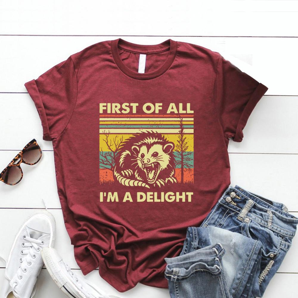 Футболки First of All I'm A Delight, забавная футболка с опоссумом, женские футболки с коротким рукавом, винтажная уличная футболка, подарок любителю опоссумов
