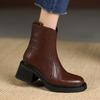 Зимние женские ботинки Кожаные ботинки Массивная подошва Осенние Ретро Натуральная кожа Женская обувь Ботильоны на высоком каблуке Ботинки челси