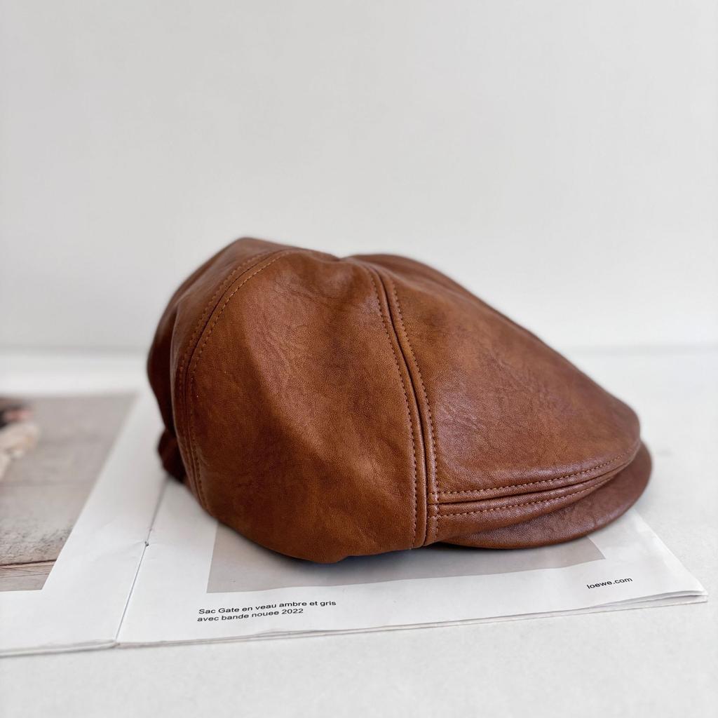 Осень и зима универсальный теплый простой осень и зима литературный и ретро шоу маленькая шляпа лицом вперед большая окружность головы кожаный берет