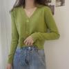 V-Neck Single Breasted Button Pullovers Sweaters Women Fall Spring Long Sleeve Short Small Fresh Outer Wear Knitted Cardigan Tops One Size Solid