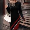 QICED Women's Autumn and Winter Fashion Temperament Elegant Clash of Colours Plaid Dresses