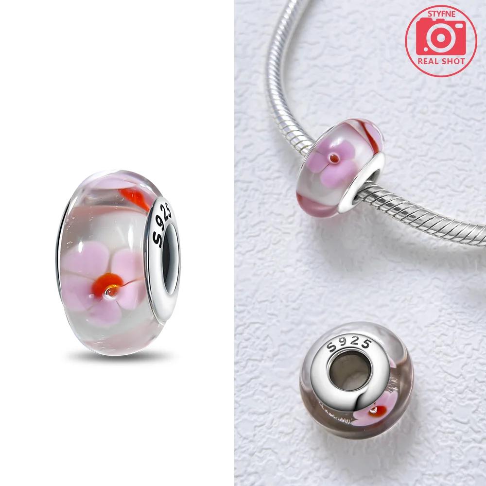 925 Silver Bracelet Women DIY Gift Murano Jewelry with Flower Blue Star Green Turtle Glass Beads