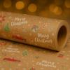 1 Roll Christmas Wrapping Paper Roll - Double-Sided Kraft & Light Brown with Snowflakes, Bells, Candy Canes, Gift Wrapping Paper