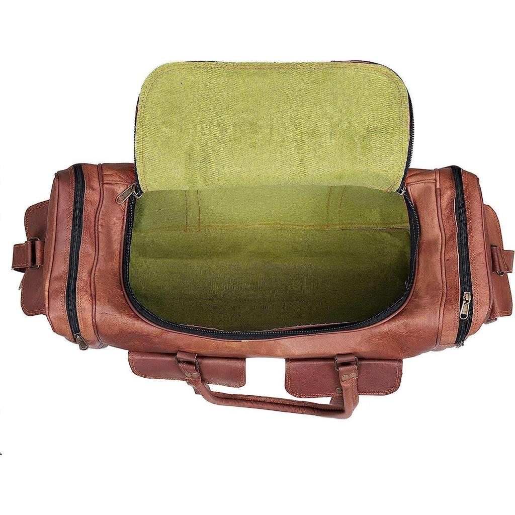 Leather 24 Inch U Zip Holdall Luggage Handmade Duffel Bag Carryall Weekender Travel Overnight Gym Sports Carry On Duffel Bag For Men And Women