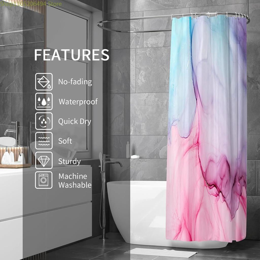 Gibelle Abstract Shower Curtain, Pink Purple Blue Marble Shower Curtain for Bathroom, Modern Ink Art Decor Waterproof Fabric S