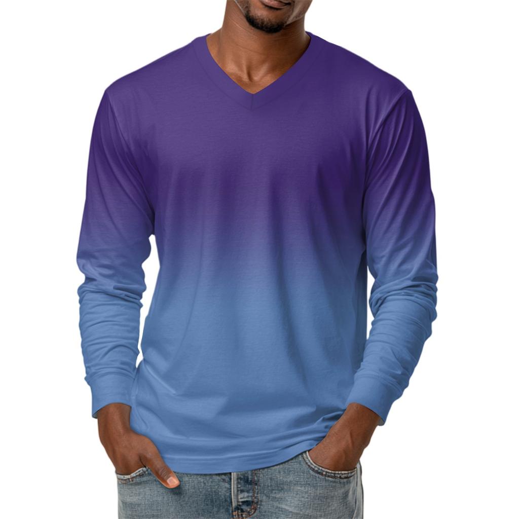 Мужская футболка с V-образным вырезом, повседневная, модная, с принтом, с длинным рукавом