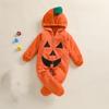 Children's Halloween Long-Sleeved Cushaw Shape Hooded Foot-Covering Romper