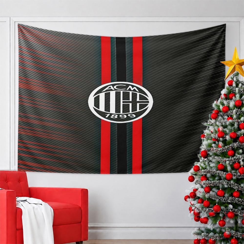 AC Milan Logo with Red Stripes Pattern Wall Hanging Tapestry Decorative Tapestry Home Decor for Bedroom and Living Room