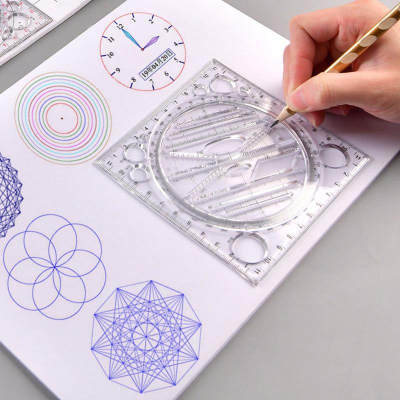 Multifunction Rotatable Drawing Template Art Design Construction Architect Stereo Geometry Circle Drafting Measuring Scale Ruler
