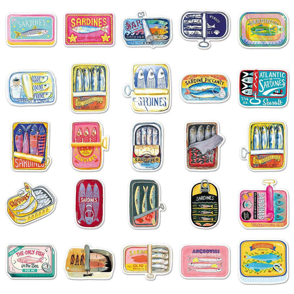 50 Hand-Painted Saury Stickers for Food, Graffiti, Refrigerator, and Phone Case Decoration - Waterproof and Creative.