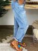2025 Женские синие рваные джинсы свободного кроя с прямыми штанинами: Европейский и американский стиль, Повседневные длинные брюки с эффектом стирки