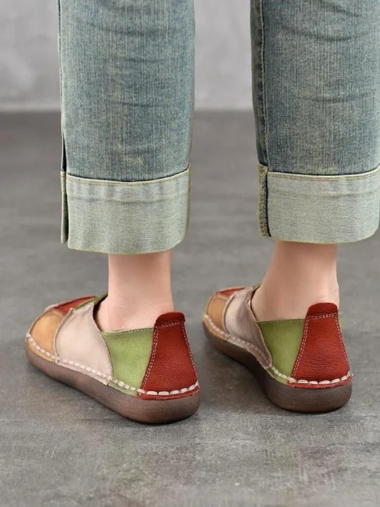 Johnature Ретро натуральная кожа смешанные цвета мягкая подошва слипоны универсальные круглый носок туфли на плоской подошве