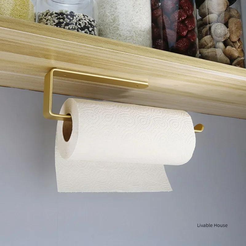 Towel Holder Bathroom Rack Bar Golden Kitchen Roll Paper Hand Towel Hanger Self Towel Hanger Self Storage Shelf Punching