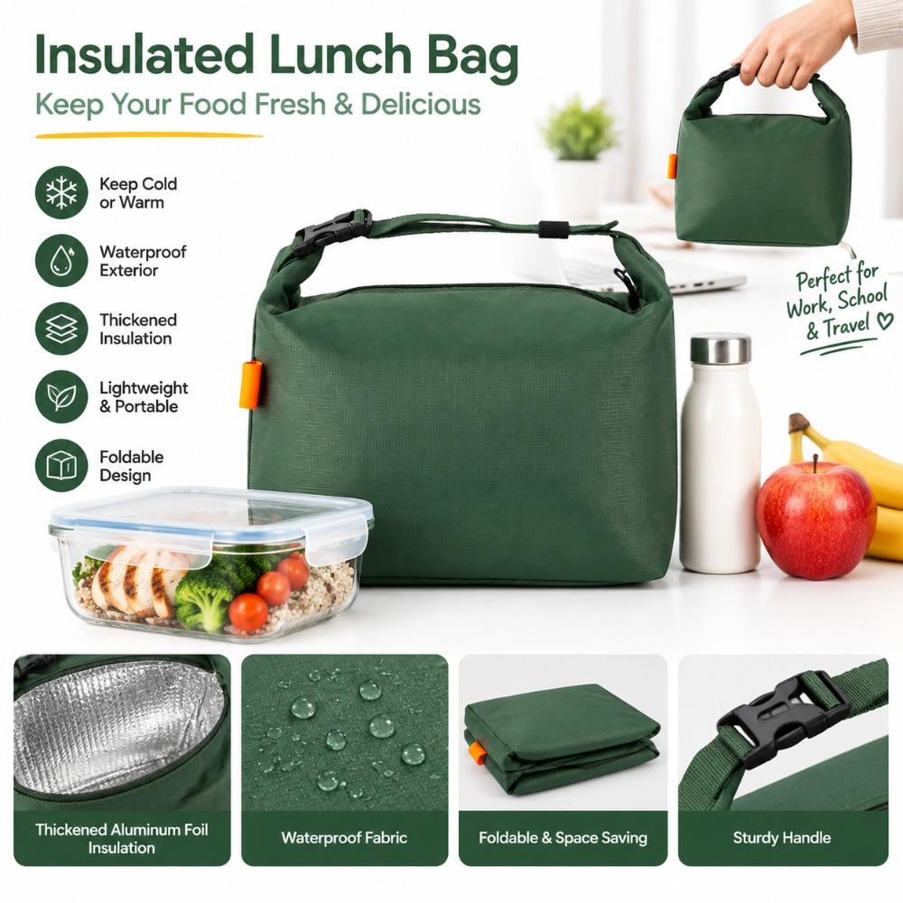 Zipper Closure Insulated Lunch Tote Oxford Cloth Portable Lunch Bag Lunch Tote Bag For School