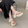 Fashion Women's Summer Outdoor Wear French Style Thick Bottom Heightening Anti-Slip Easy To Match Slides Fashionable Slip-On Sandals