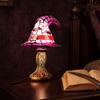 Halloween Witch Hat Table Lamp, USB Stained Glass Witch Hat Lamp, Vintage Gothic Wizard Hat Decorative Night Light for Home, Bedroom
