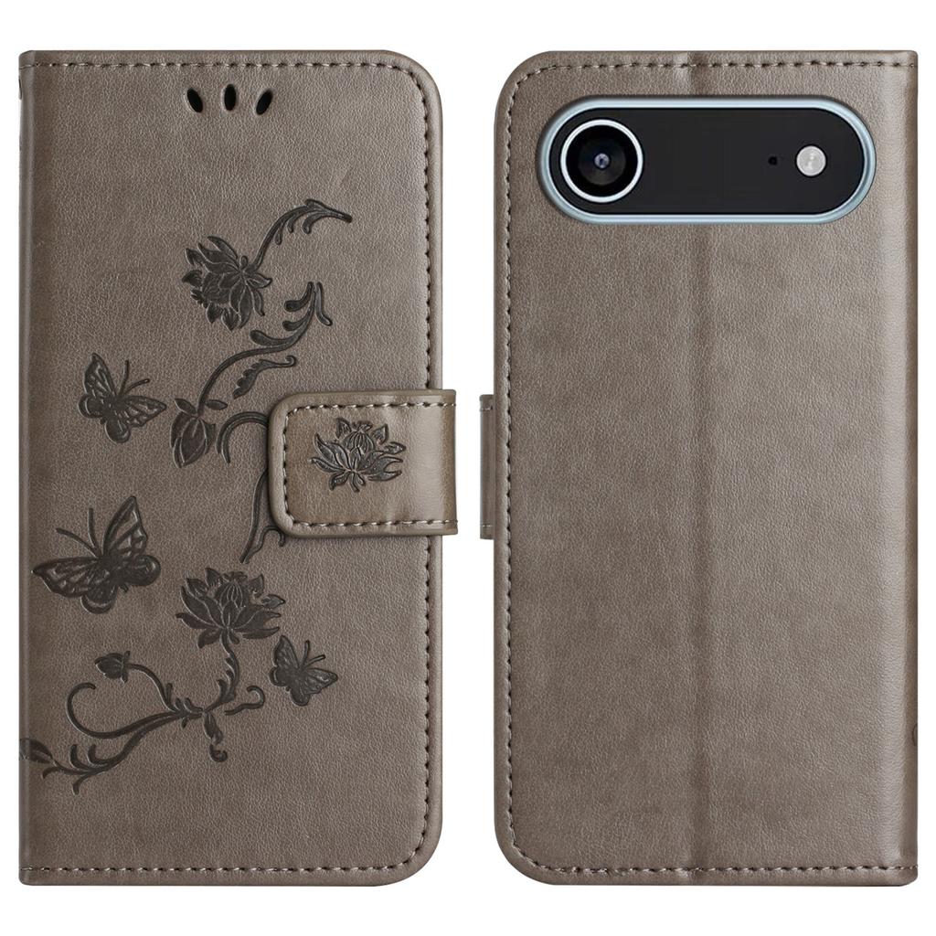 For iPhone 17 Air Case Wallet Stand Imprinted Butterfly Flower PU Leather Phone Cover