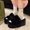 High Heel 9cm Fluffy Slippers Women Wear New Korean Version Fashion Versatile Home Cotton Drag Cross Slippers