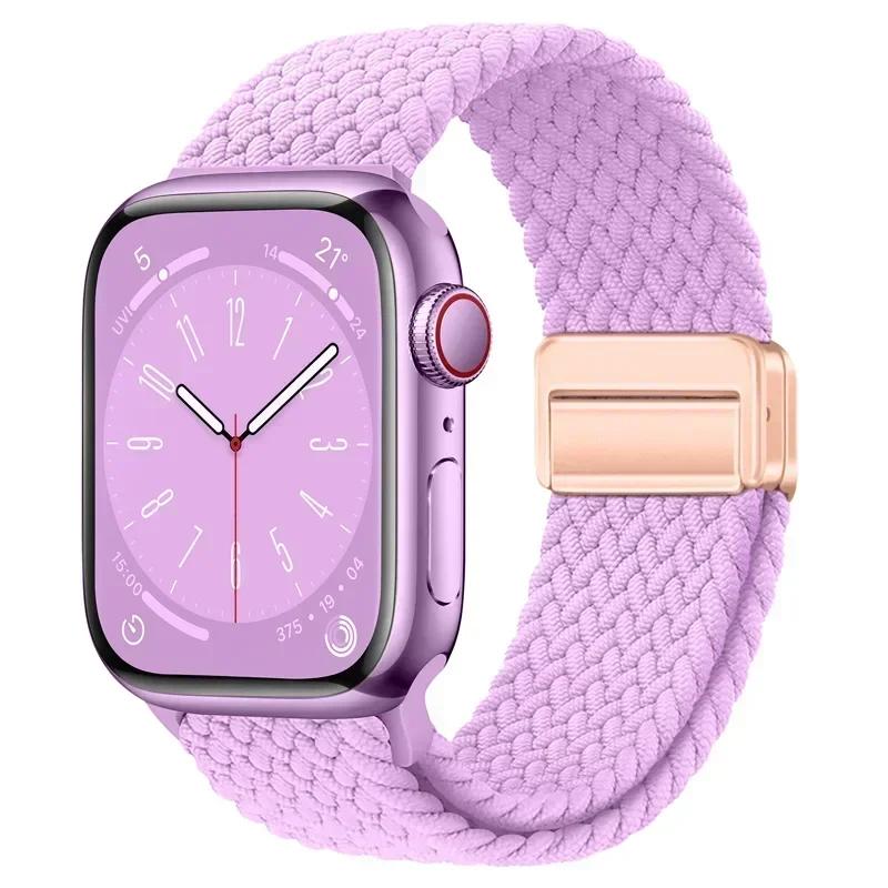 Плетеный нейлоновый ремешок-петля для Apple Watch Ultra2 49мм 9 8 7 45 41мм Металлический магнитный браслет-ремешок для 6 5 4 3 SE 44 40мм