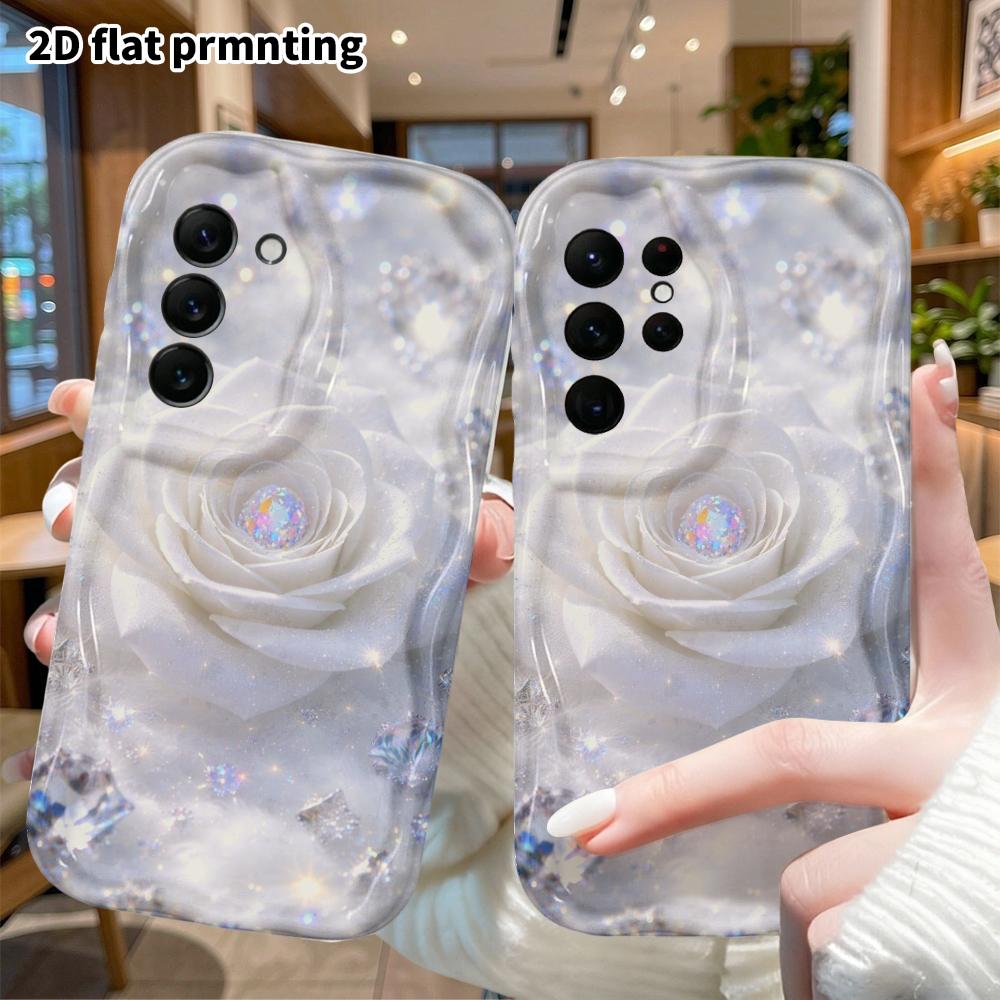 Phone Case: 2D Flat Samsung Galaxy A34 A35 M05 M06 S20 S22 S21 FE Plus 5G Protective Case, Diamond White Rose, Christmas and Halloween Gift