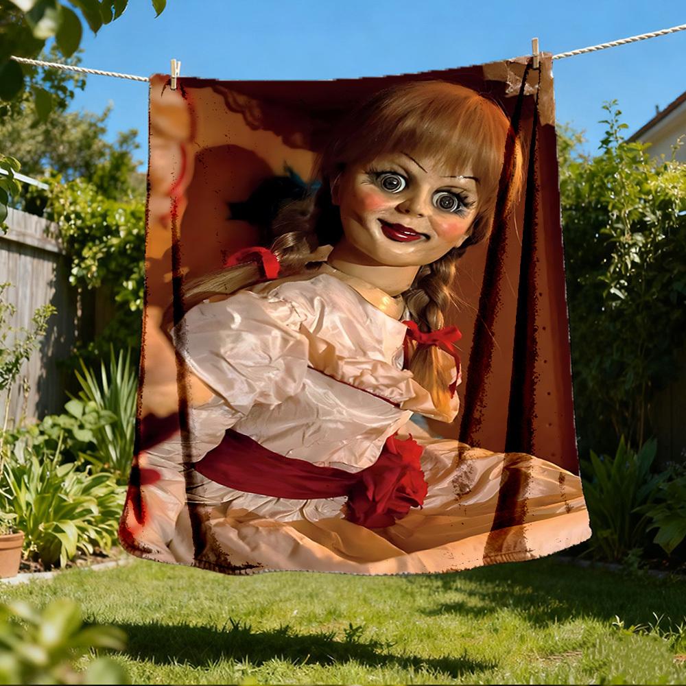 1 шт. кукла Аннабель, Хэллоуинский наружный фланелевый плед, легкий, теплый, уютный, для путешествий, кемпинга, офиса, мягкая полиэстеровая ткань