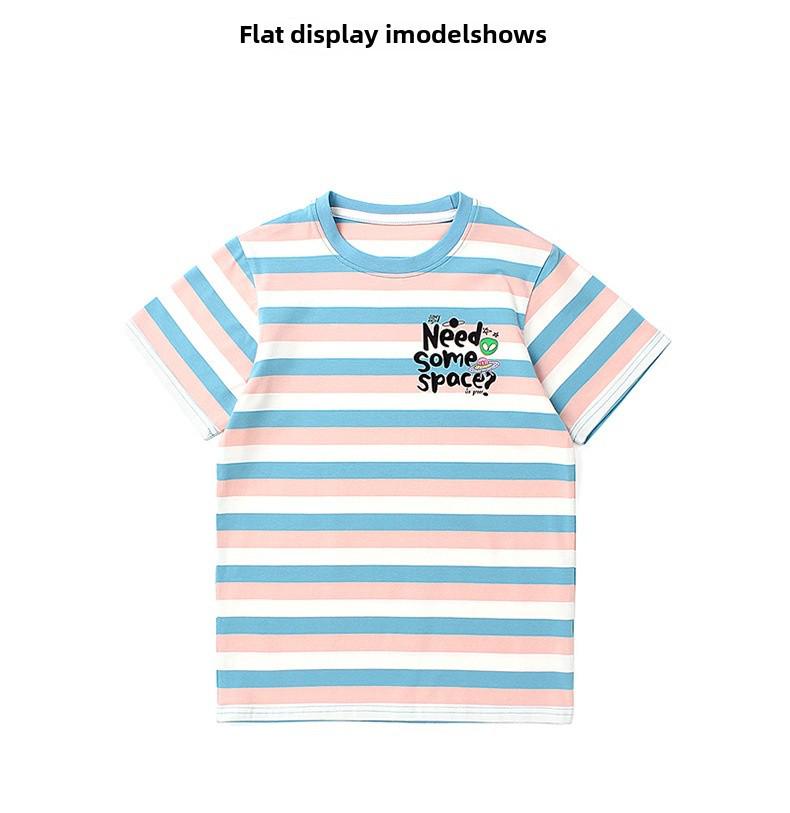 Летняя корейская полосатая футболка с коротким рукавом и рисунком для девочек