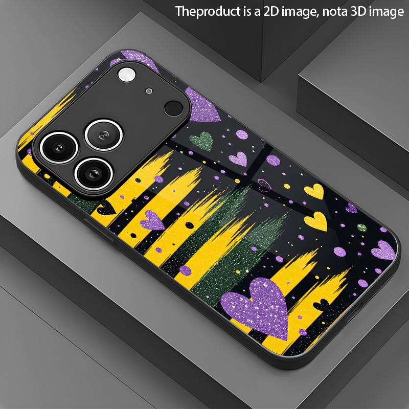 Яркий узор из сердечек-каракуль 2D Чехол для телефона iPhone 17 16 15 14 13 12 11 X XR XS Max Pro 8 plus - Стеклянная защитная крышка