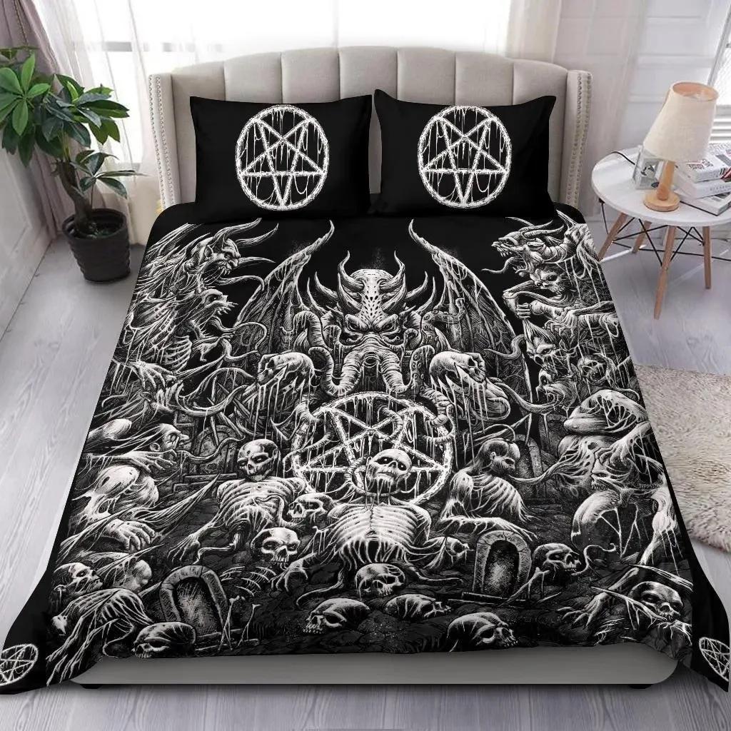 Комплект постельного белья Skul Cthulhu Сатана Черный Козел С принтом Уютный Мягкий Пододеяльник Размер King Quen Twin Single Подарок на День Рождения Украшение Спальни
