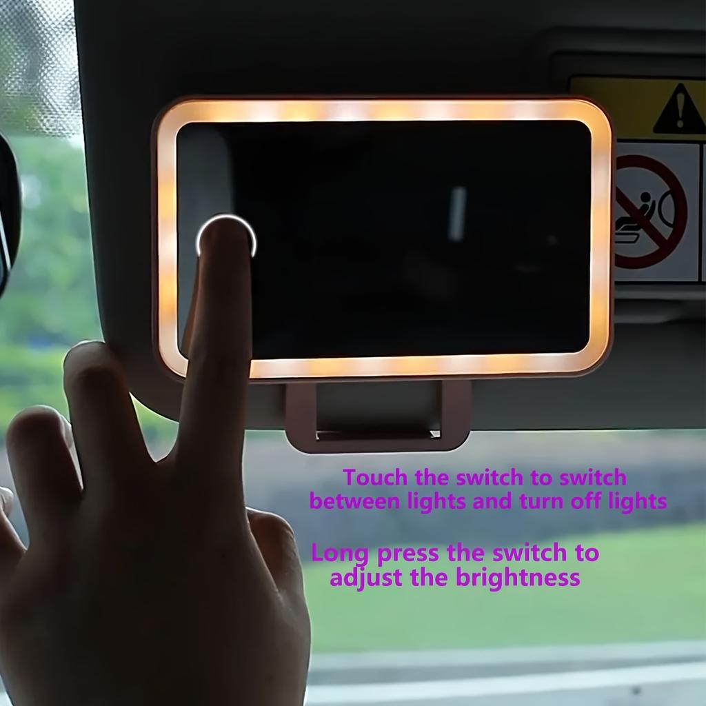 Car Makeup Mirror with LED Lights, Touch Control 3 Color Modes, Rechargeable Vanity Mirror for Sun Visor, 360° Adjustable