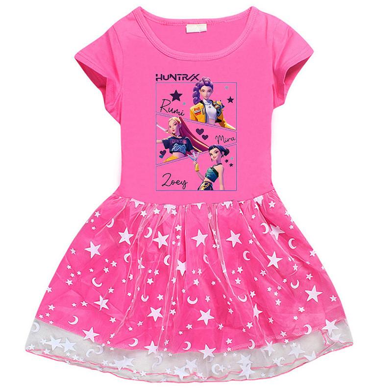 Девочки Kpop Мира Зои Руми Охотники Принт Дышащее Сетчатое Платье