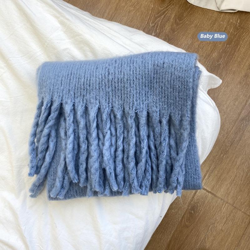 New Christmas Red Scarf Female Winter Couple Thickened Imitation Cashmere Solid Color Knitted Fringed Scarf Male Trend