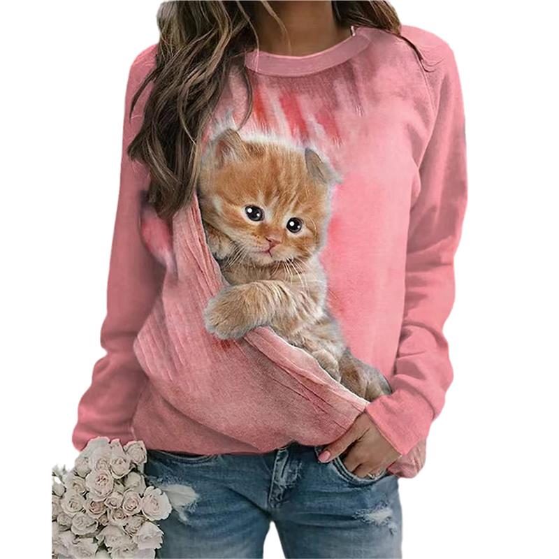 Милые кошачьи толстовки с принтом животных 3D толстовки женские модные с круглым вырезом и длинным рукавом толстовка Y2k большие пуловеры верхняя женская одежда