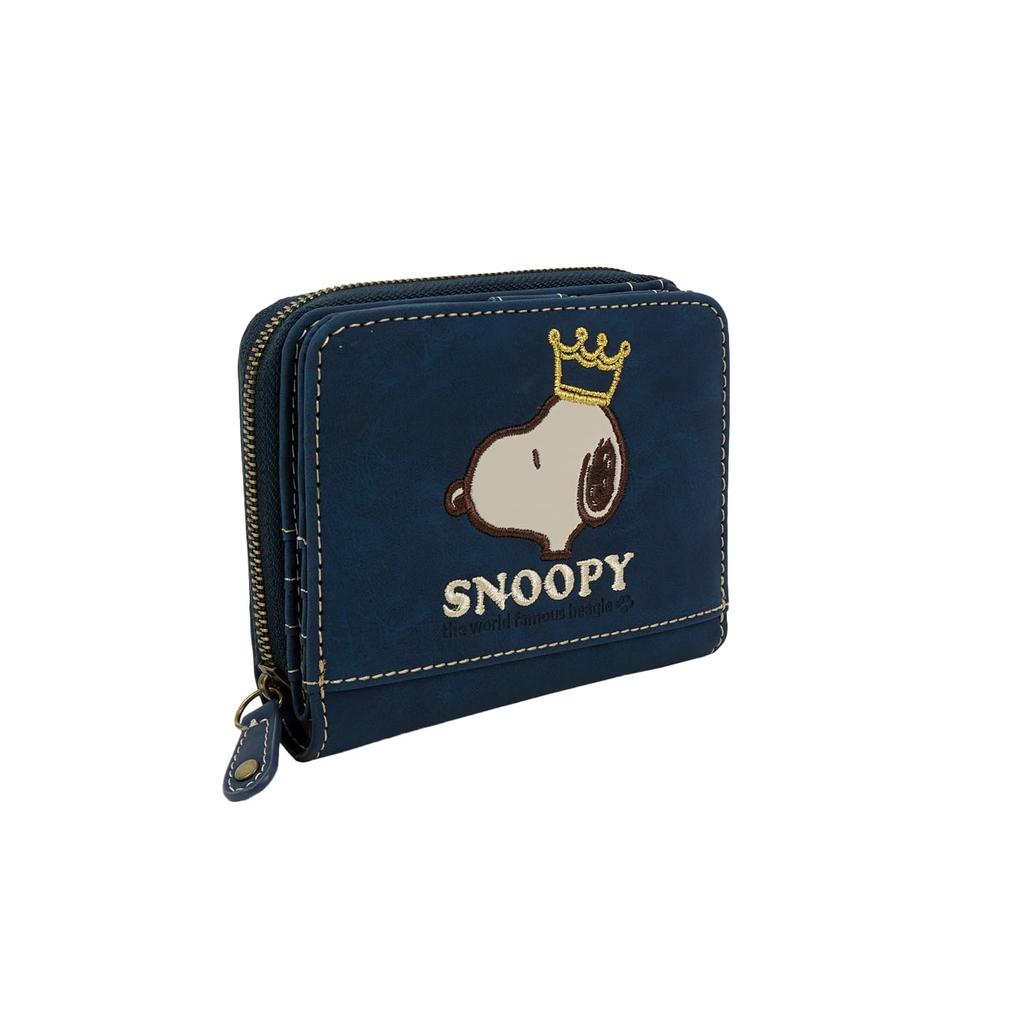 Женский бифолд-кошелек Snoopy с молнией по периметру, популярный персонаж Снупи с вышитой короной (военно-морской флот)