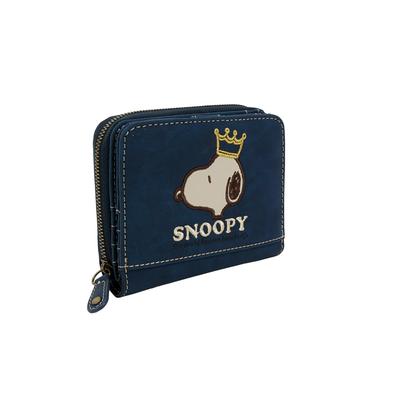 Женский бифолд-кошелек Snoopy с молнией по периметру, популярный персонаж Снупи с вышитой короной (военно-морской флот)