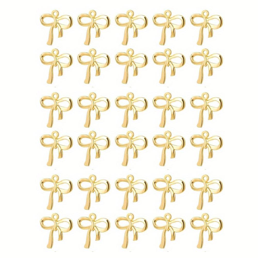10/20/30pcs DIY Material Jewelry Making Bow Pendant Earrings Gold Bow Connector Pendant DIY Necklace Material Alloy Retro Pendant
