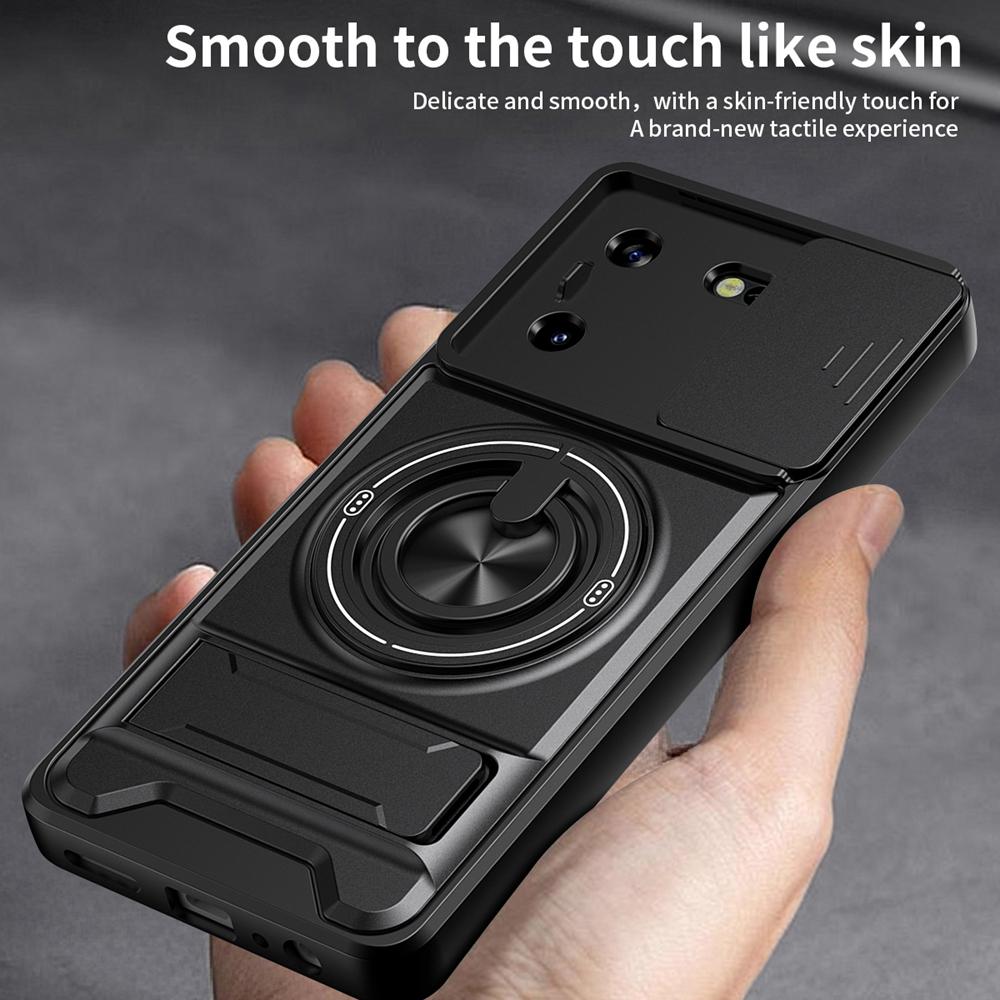 KEYSION Magnetic Phone Case for TECNO Pova 5 5 Pro 5G Slide Camera Lens Protection Upright Kickstand Ring Shockproof Back Cover