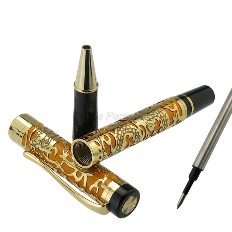 Jinhao 5000 Металлический с резьбой под текстуру дракона Белый корпус Золотая отделка Ручка-роллер Профессиональная офисная канцелярия Пишущий аксессуар