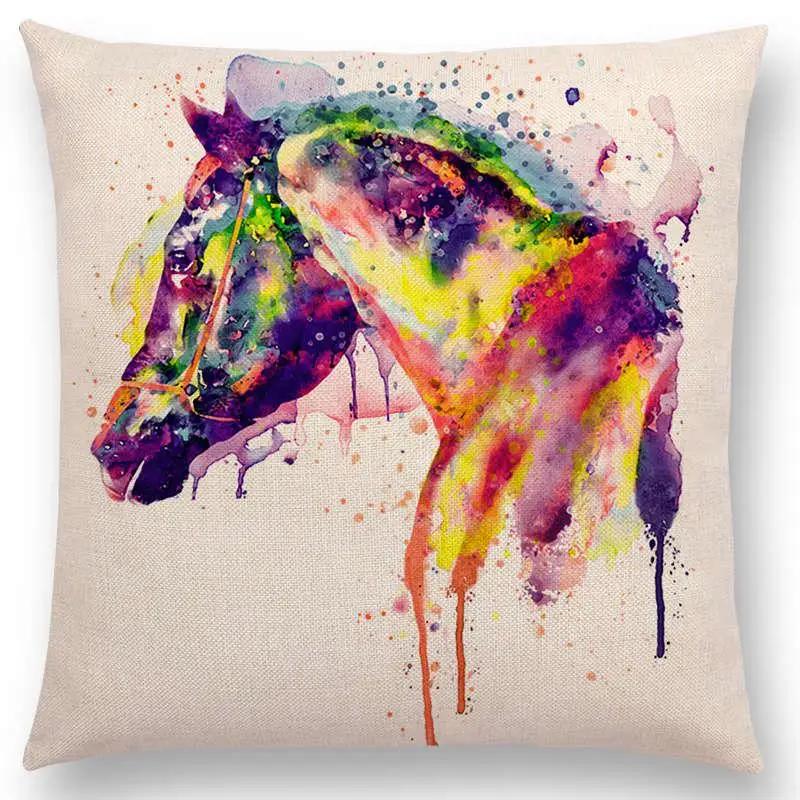 Watercolor Animals Cushion Cover Portrait Head Bighorn Lion Leopard Tiger Bear Eagle Horse Dogs Home Sofa Throw Pillow Case