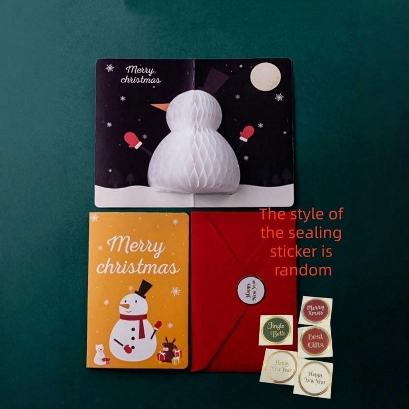 2 шт./набор 3D всплывающих рождественских открыток с конвертом и наклейками-марками - Санта, С днем рождения, Простые поздравительные открытки, Рождественские открытки