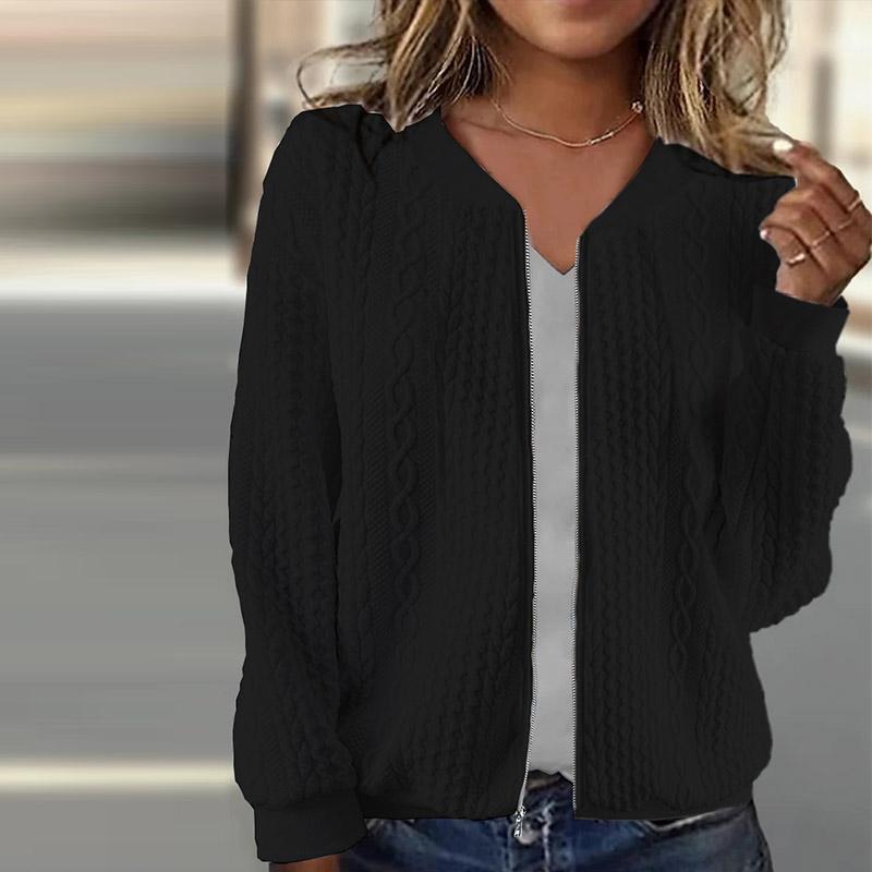 2024 Осень и зима Новая куртка-пилот на молнии Повседневная однотонная куртка с длинными рукавами Свитер Пальто Женская одежда