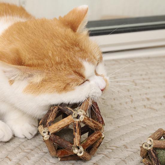 Natural Catnip Silvervine Ball Toy Dental Health Emotional Regulation Chew Toy Promotes Digestion Soothes Mood Cat Toys for Indoor Cats Kittens