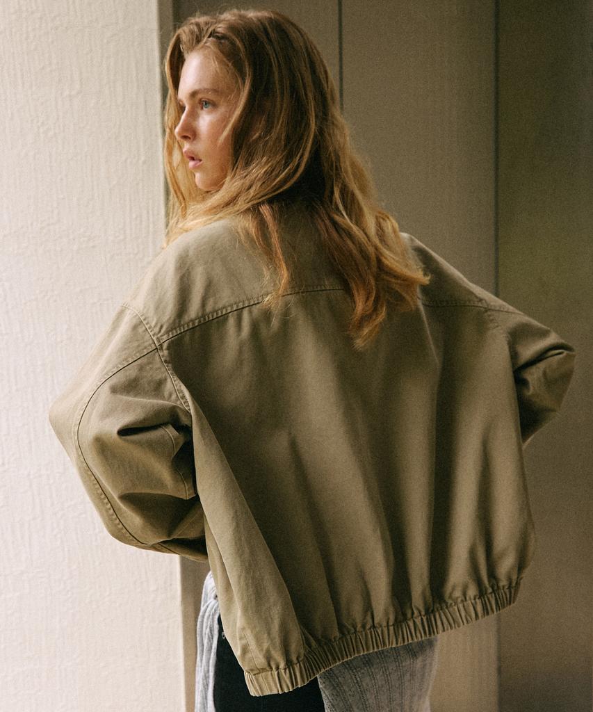 CITYBREEZE Stand Collar Cotton Blouson Jumper_Beige