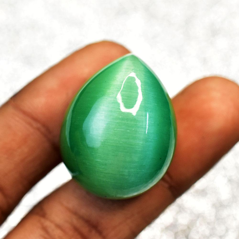 Pear Cabochon Cut 27x21mm Green Natural Cat'S Eye Loose Gemstone for Jewelry Making and Crafts