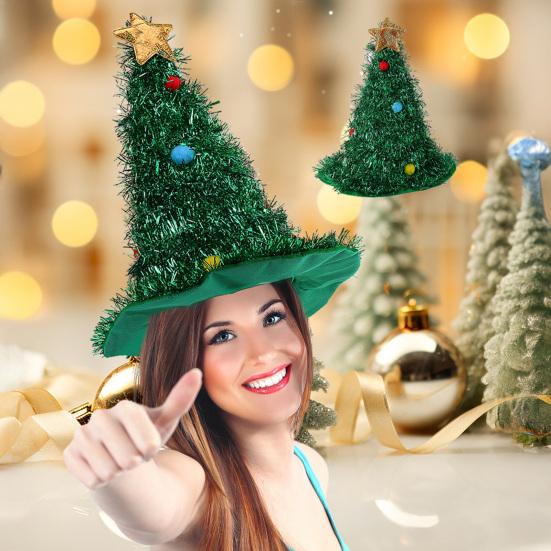 Christmas Tree Hat Glitter Tinsel Santa Hat for Adults Children Funny Holiday Party Acceesory for New Year Christmas Supplies